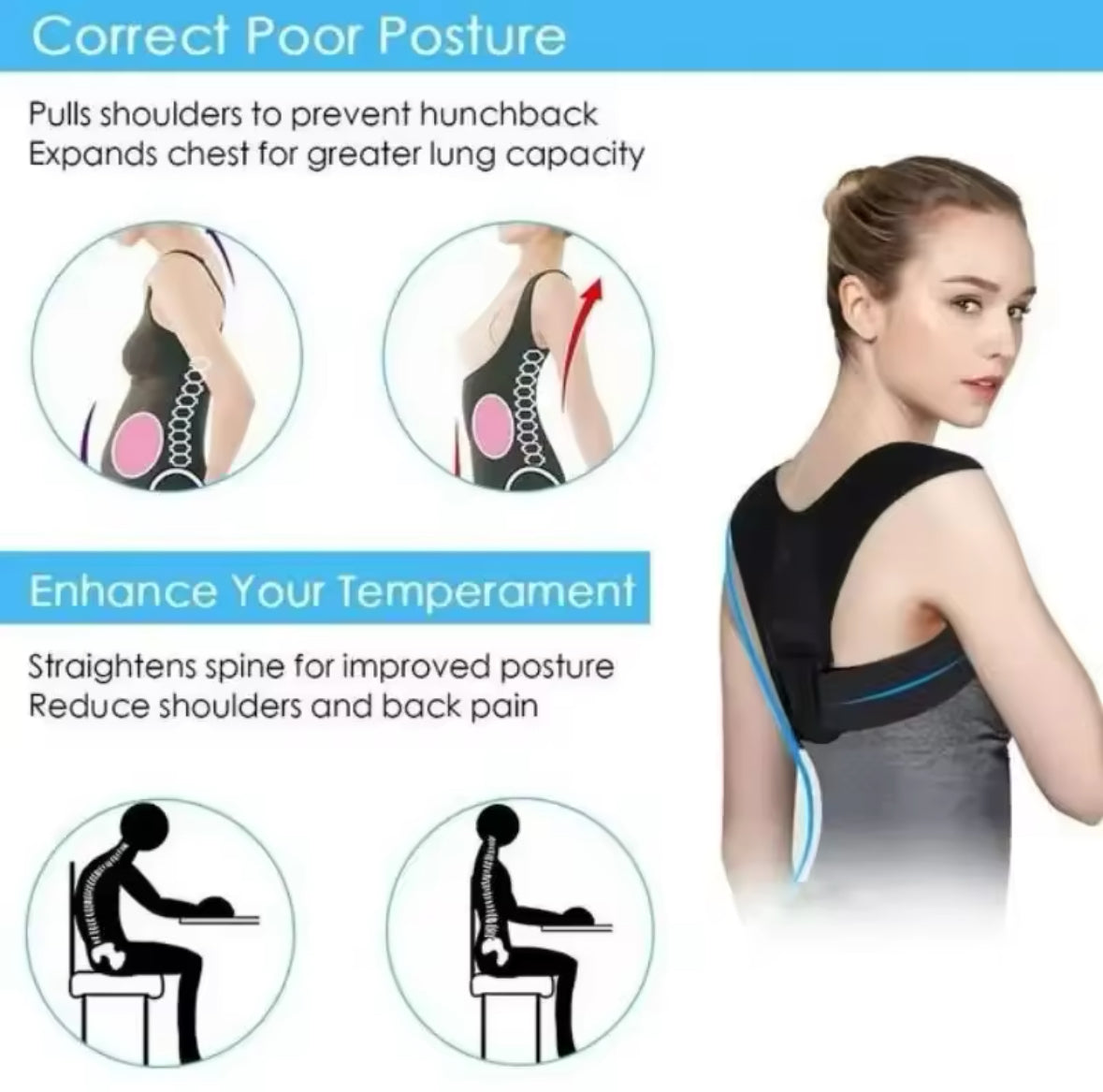 Back Posture Correction Belt Hunchback Prevention Correction of Sitting Posture Unisex Breathable Body Shaping